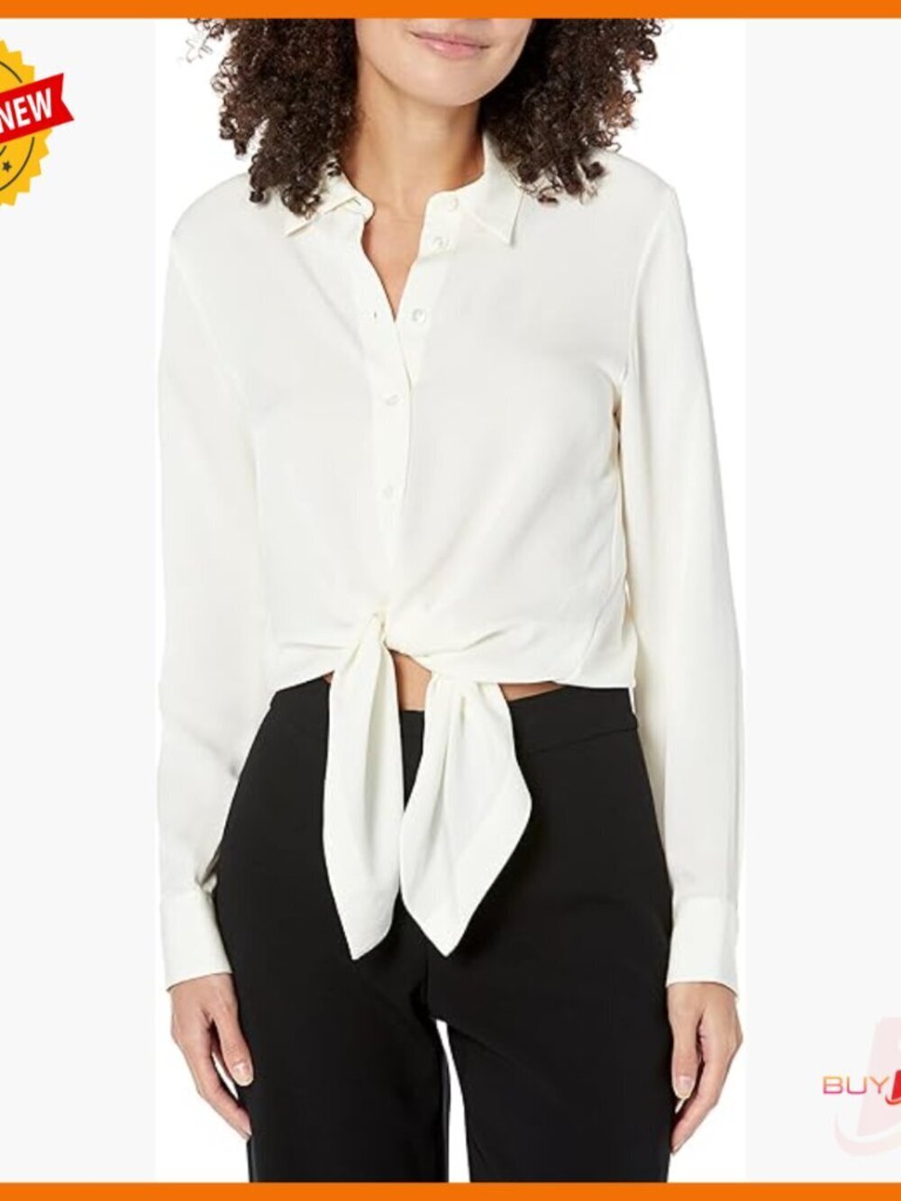 Long Sleeve Silk Button Down Shirt with Tie Front Detail